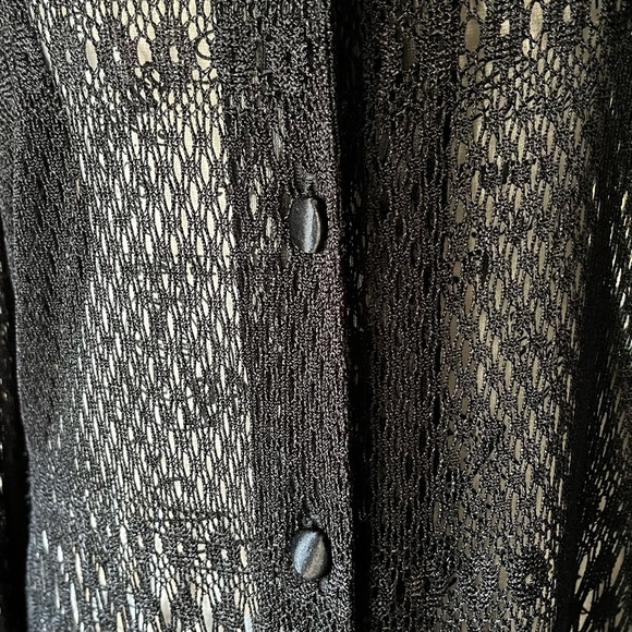 Vintage Black Lace Button-Up Blouse – Gothic Grunge Sheer Top M L - Picture 5 of 5